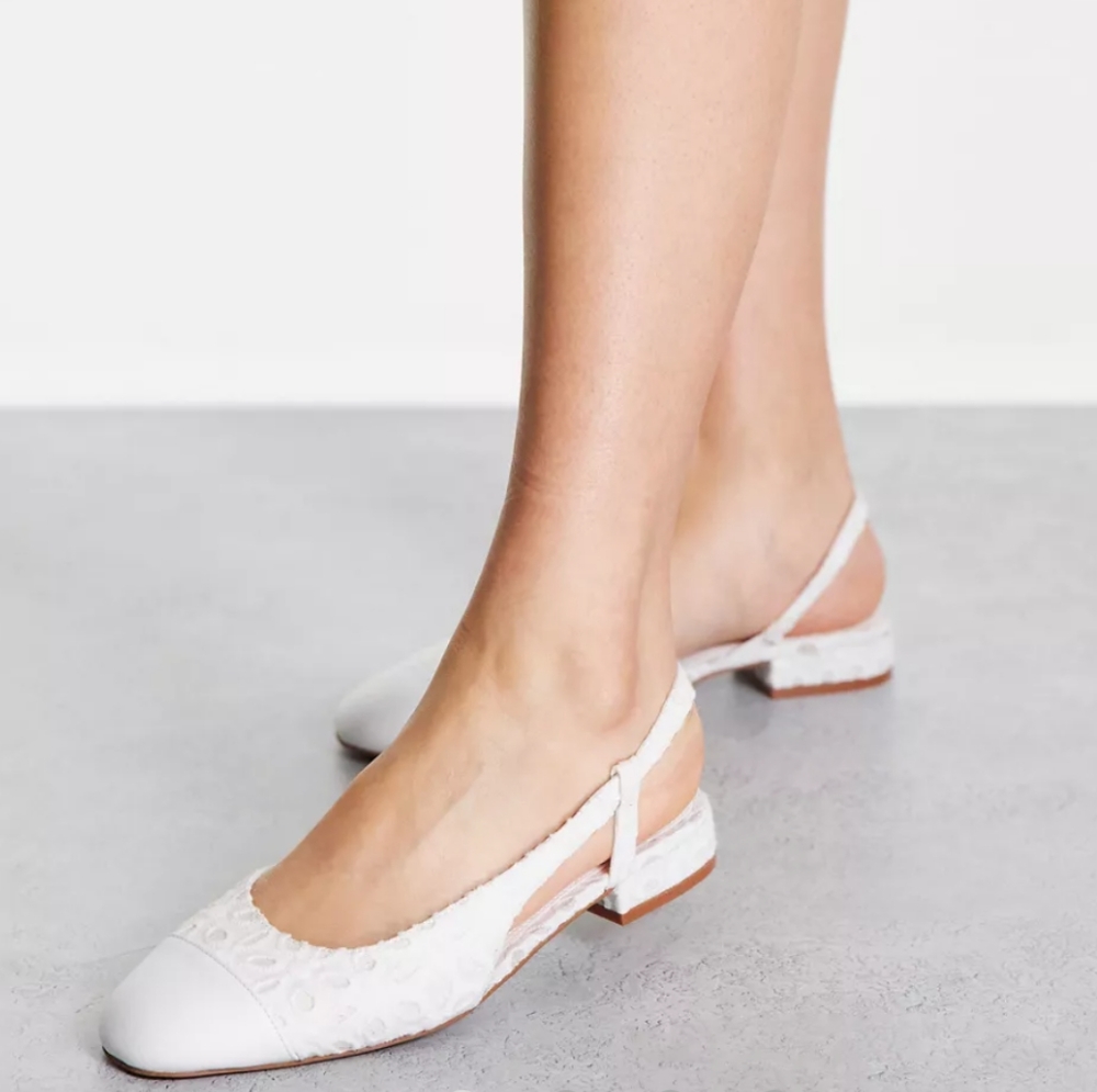 ASOS Design Wide Fit Lively slingback ballet flats in white eyelet